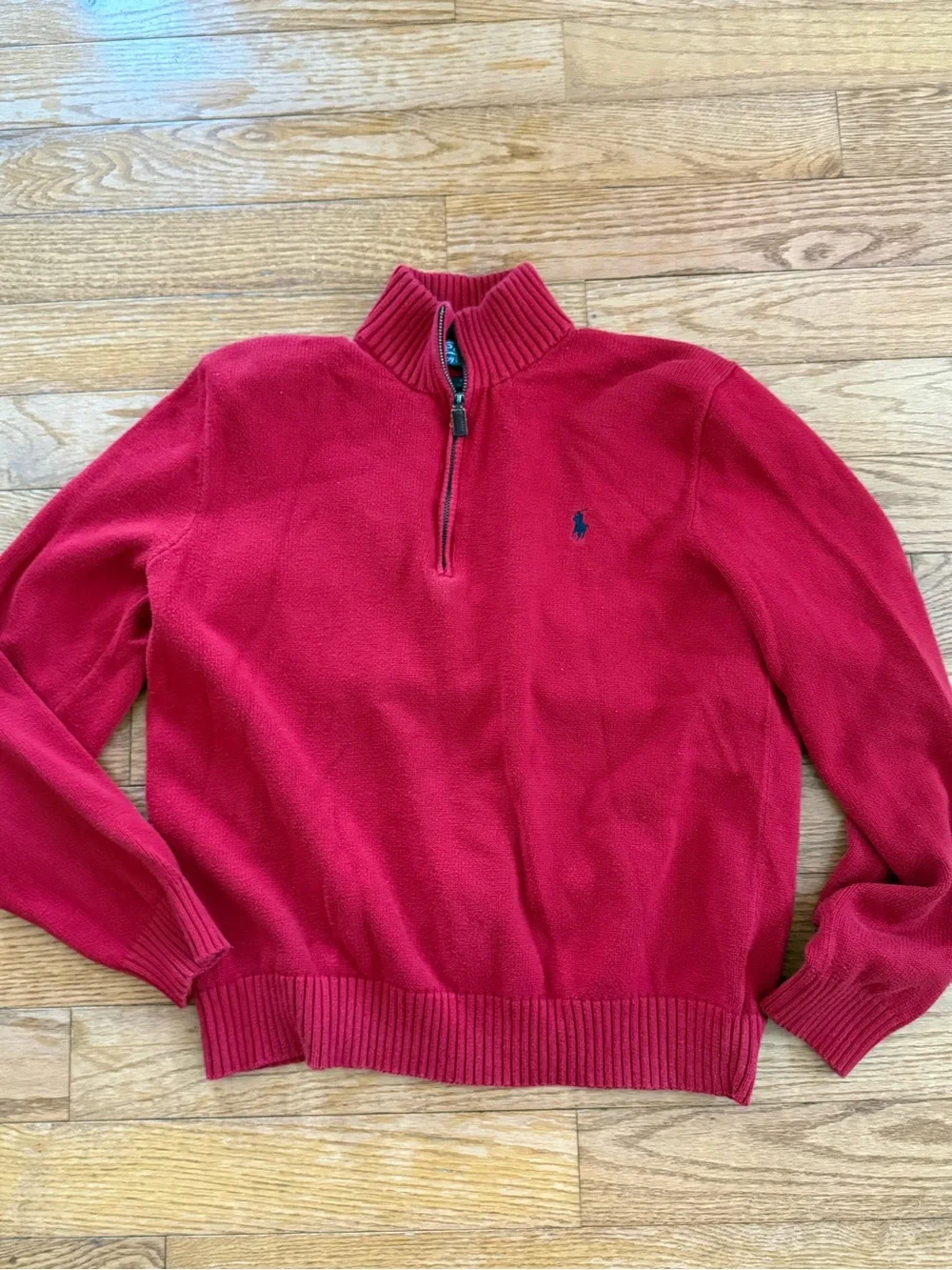 100% Cotton Red Polo Ralph Lauren quarter zip sweater Men’s L #preppy